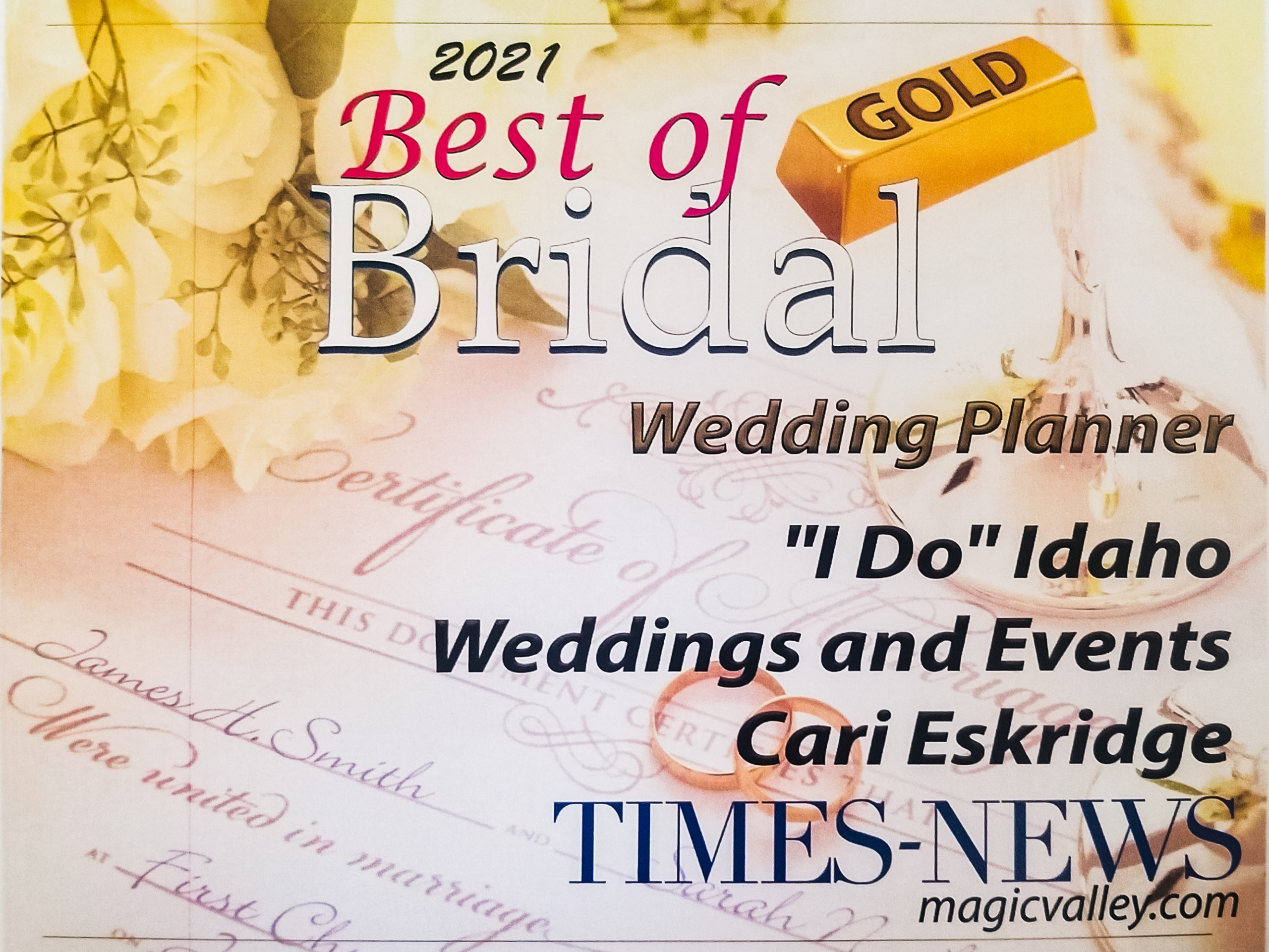 Award from Times-News for Wedding Planning.